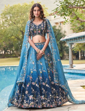 Beautiful blue organza unstitched lehenga choli