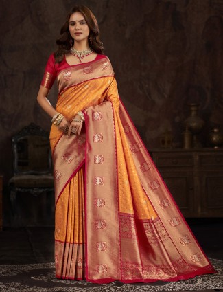 Stunning orange banarasi silk saree