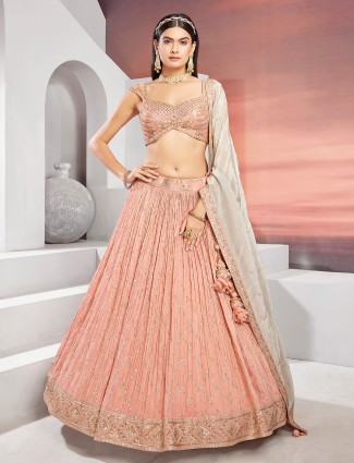 Peach wedding lehenga choli in georgette