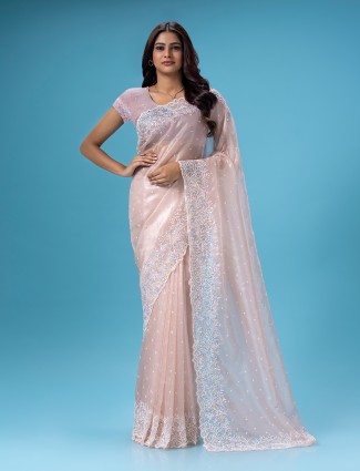 Stunning peach organza saree