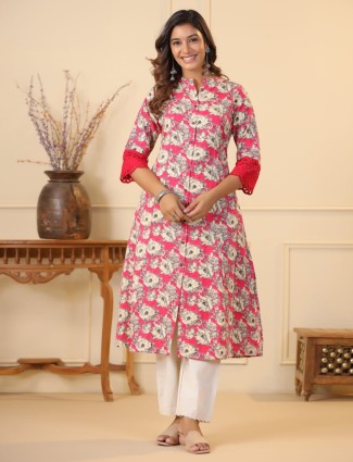 Stunning cotton pink printed kurti