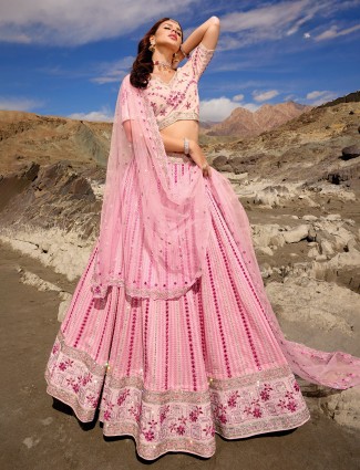 Pink unstitched georgette lehenga choli