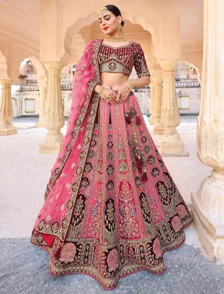 Pink Velvet Bridal Lehenga Choli