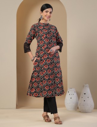 Beautiful black cotton printed kurti