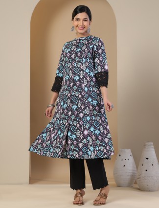 Printed black kurti in cotton