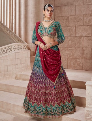 Stunning printed rama green lehenga choli