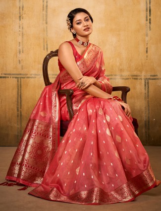 Red banarasi tissue silk saree