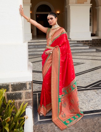 Attractive red paithani silk saree