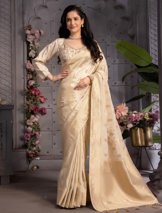 Stunning tissue silk cream saree