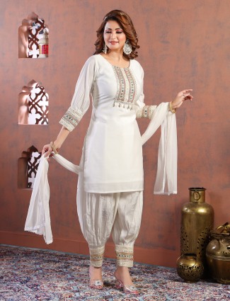 Stunning white cotton dhoti suit