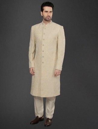 Designer Beige Silk Sherwani for Grooms