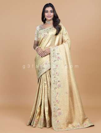 Jacquard Wedding Sari in Beige