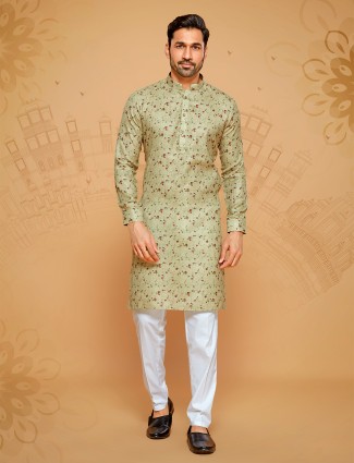 Classic beige linen cotton kurta suit