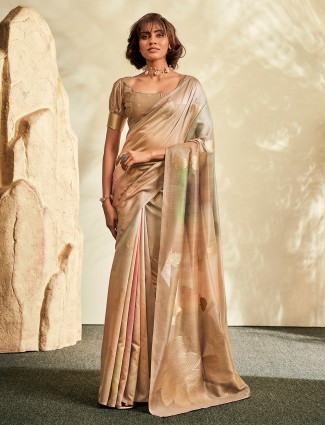 Beige shaded khadi silk saree