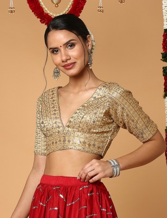 Silk beige embroidery blouse