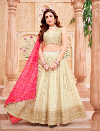 Beige silk lehenga choli with contrasting dupatta