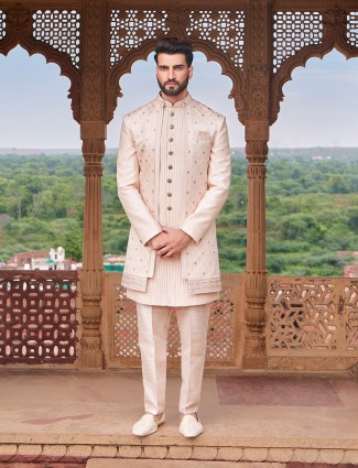 Stunning beige silk indowestern