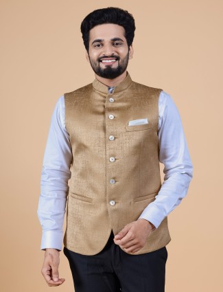 Beige silk texture waistcoat