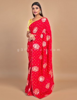 Red bandhani saree for wedding events