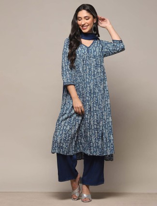 BIBA dark blue rayon cotton kurti set