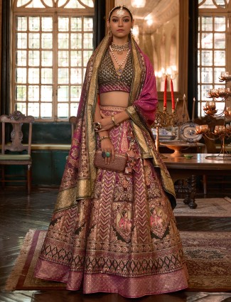 Classic black and pink silk lehenga choli