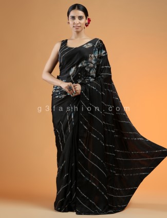 Fabulous Black Satin Silk Saree for Parties