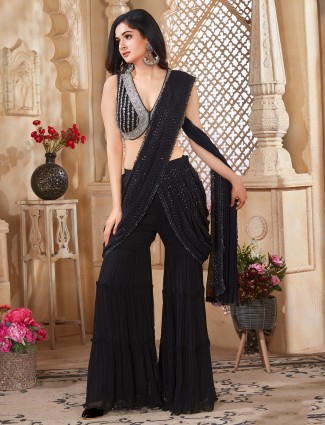 Black Sharara Suit with Attached Dupatta