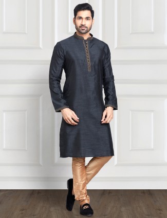 Elegant black art silk kurta suit