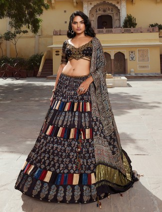 Black modal silk printed lehenga choli