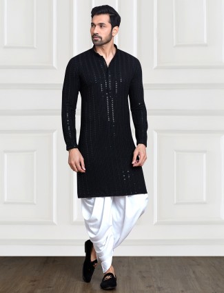 Attractive black kurta with peshawari dhoti