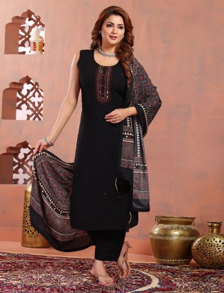 Black silk salwar suit with printed dupatta