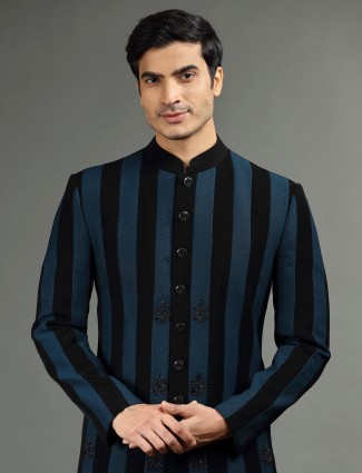 Blue and black stripe indowestern