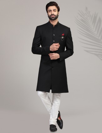 Men black terry rayon Indowestern