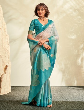 Blue shaded digital print saree