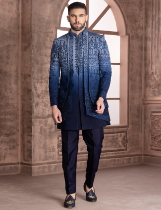 Latest blue shaded silk indowestern