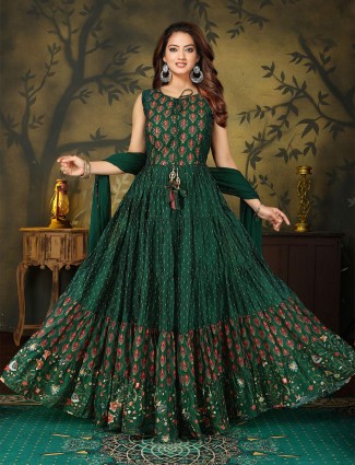 Beautiful Bottle Green Cotton Silk Anarkali Suit