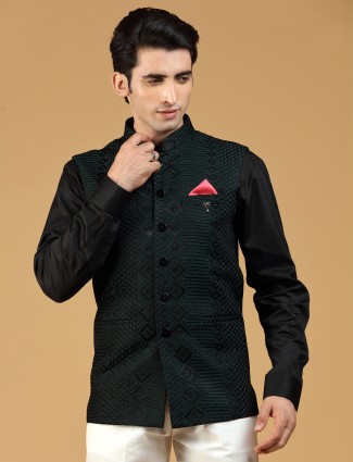 Silk bottle green waistcoat for wedding