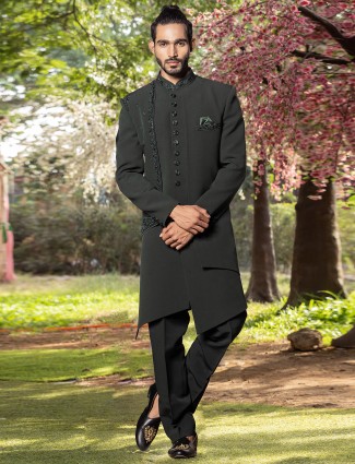 Elegant bottle green indowestern