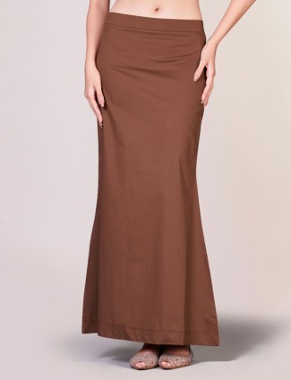 Brown plain lycra cotton petticoat