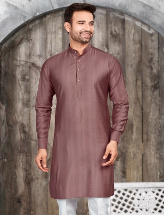 Brown plain kurta in silk