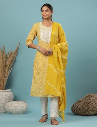 Yellow cotton pant suit for casual wear