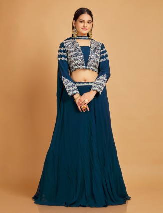 Silk wedding prussian blue lehenga choli