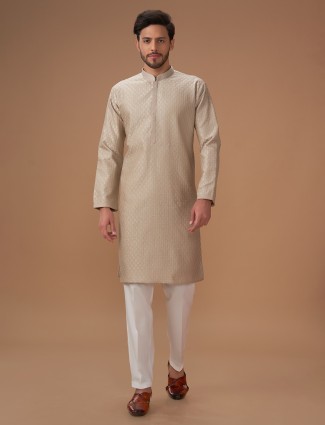 Classy beige silk kurta suit