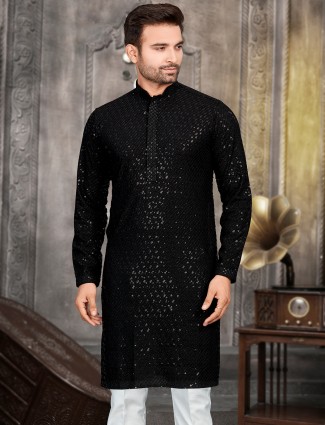 Cotton black emroidery kurta