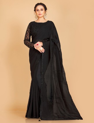 Classy black soft organza saree