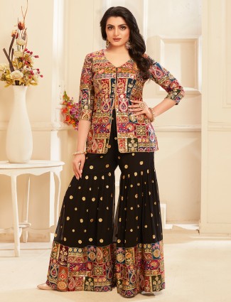 Elegant black georgette sharara suit