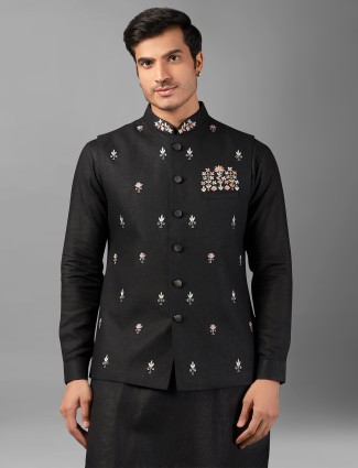 Classy black linen waistcoat set