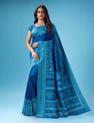 Classy blue pashmina silk saree