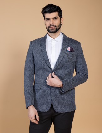 Classy blue terry rayon texture blazer
