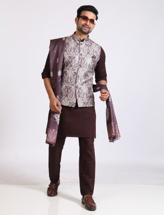 Latest brown silk waiscoat set